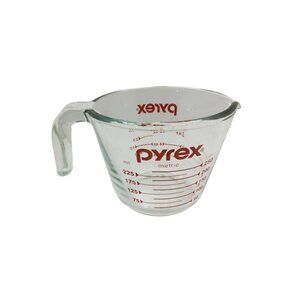 vintage pyrex red letter 1 cup glass measuring cup.